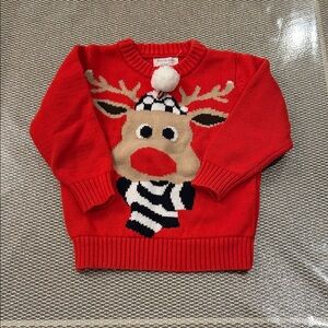 Kids Red Reindeer Sweater with Pom Pom
